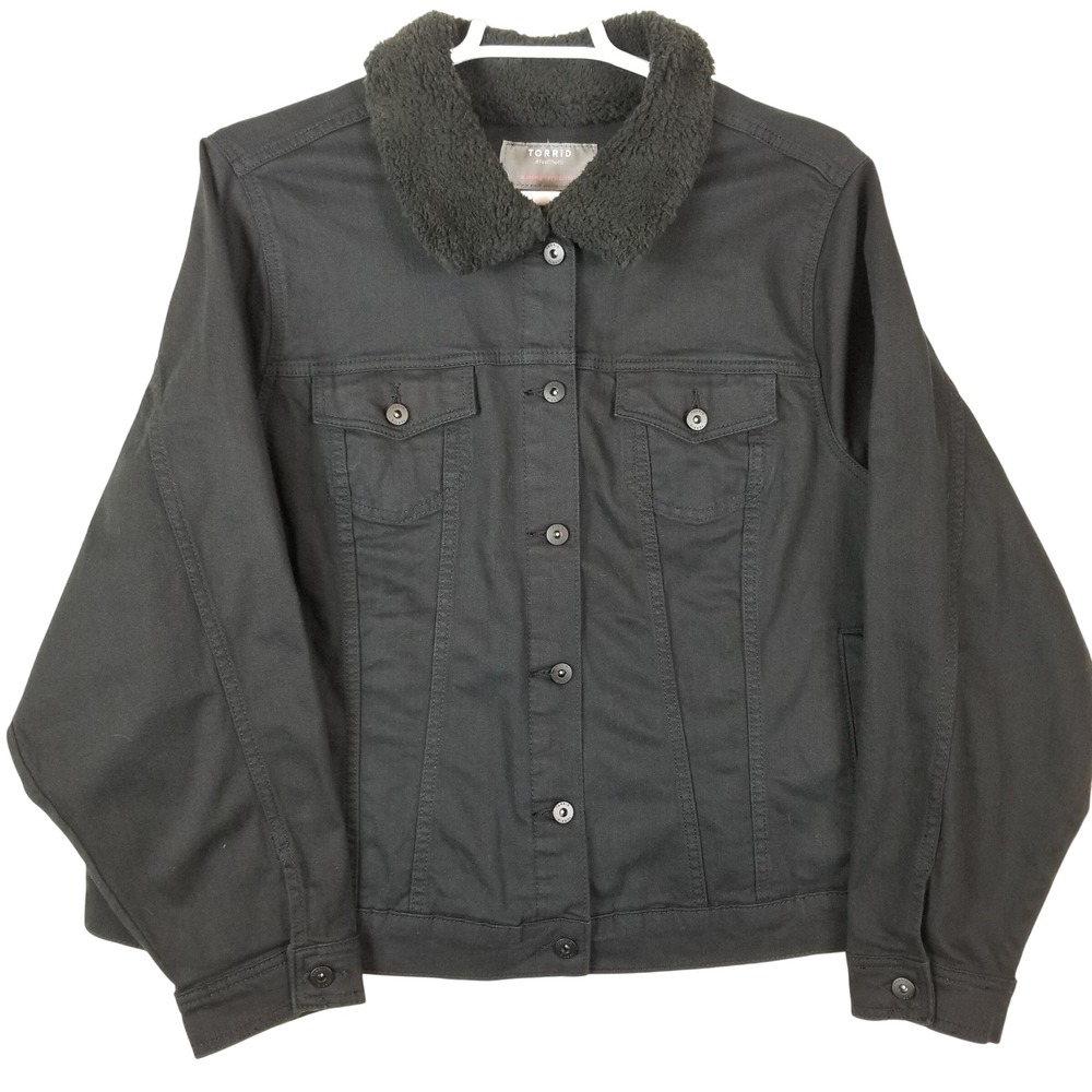 Torrid Black Sherpa Collar Denim Jacket Women Plus 4 4X 26 Trucker Coat 15736625